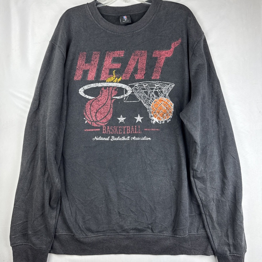 NBA Miami‎ Heat Mens XL Crewneck Sweatshirt Charcoal Pullover Basketball Fleece